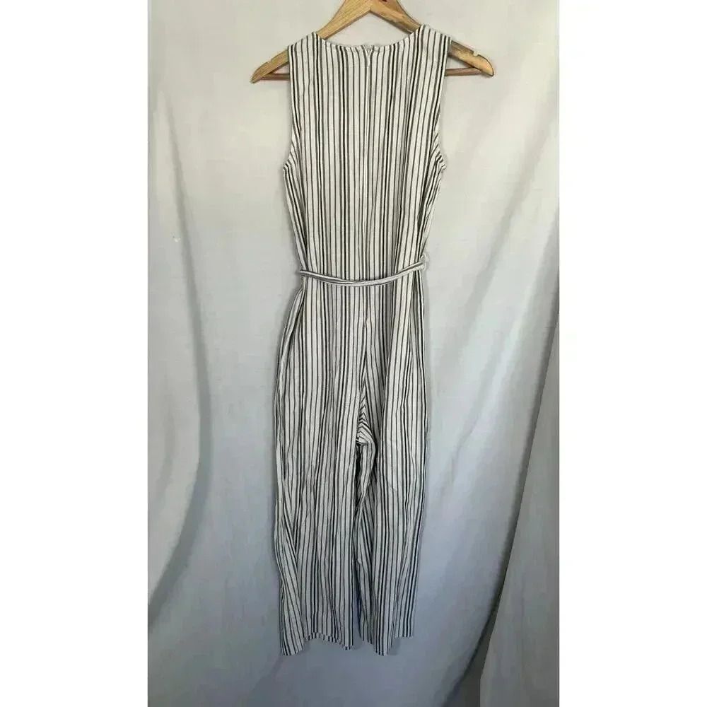 Wide Leg Cotton Jumpsuit Cream & Gray Striped Crop Universal Thread Size XS - Picture 2 of 11